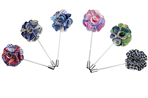 0744022729005 - WEISHANG MEN'S LAPEL PIN FLOWER HANDMADE BOUTONNIERE FOR SUIT (STYLE C 6 PACK)