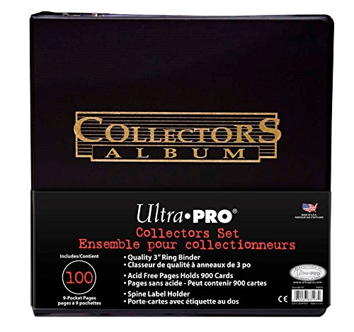 0074427831974 - ULTRA PRO VALUE LIMITED EDITION GIFT PACK: ONE BLACK COLLECTOR'S D-RING BINDER (ALBUM) WITH 100 9 POCKET PAGES AND SPECIAL GOLD LETTERING FOR BASEBALL FOOTBALL BASKETBALL HOCKEY YUGIOH MAGIC OR POKEMON CARDS