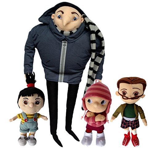0744370847482 - ONE SET OF 4 PCS DESPICABLE ME CHARACTER PLUSH TOY GRU ORPHAN GIRLS MARGO EDITH AGNES FAMILY STUFFED ANIMAL SOFT FIGURE DOLL WITH A FREE BADGE AS GIFT