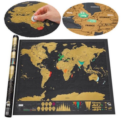 0744370905793 - DELUXE BLACK SCRATCH OFF MAP WORLD MAP WALL DECOR TRAVEL JOURNAL NECESSARY GIFT