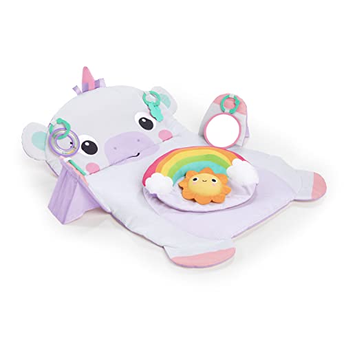 0074451128095 - BRIGHT STARTS TUMMY TIME PROP & PLAY BABY ACTIVITY MAT WITH SUPPORT PILLOW & TAGGIES - UNICORN 36 X 32.5 IN, AGE NEWBORN+