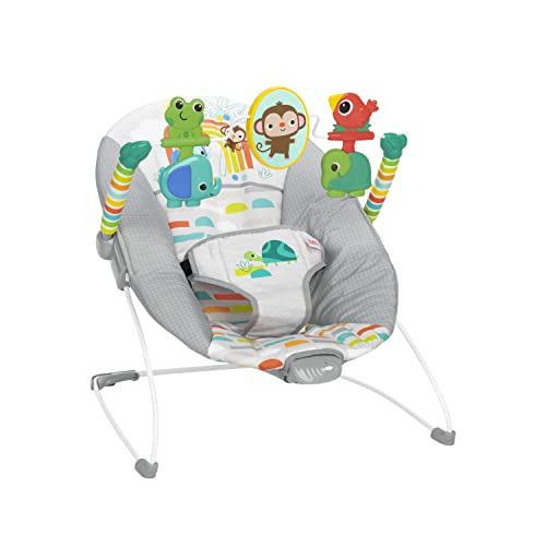 0074451130708 - BRIGHT STARTS PLAYFUL PARADISE COMFY BABY BOUNCER SEAT WITH SOOTHING VIBRATION AND TOYS, UNISEX, 0-6 MONTHS