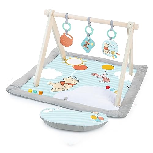 0074451131248 - BRIGHT STARTS DISNEY WINNIE THE POOH ONCE UPON A TUMMY TIME BABY ACTIVITY MAT WITH WOODEN TOY BAR, BLUE, NEWBORN