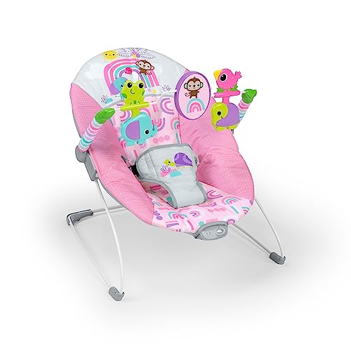 0074451167322 - BRIGHT STARTS PINK PARADISE PORTABLE BABY BOUNCER WITH VIBRATING INFANT SEAT AND TOY BAR, MAX WEIGHT 20 LBS., AGE 0-6 MONTHS
