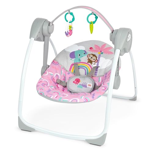 0074451169067 - BRIGHT STARTS PINK PARADISE PORTABLE COMPACT AUTOMATIC BABY SWING WITH MUSIC, UNISEX, NEWBORN +