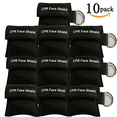 7445260534187 - CPR MASK WITH KEYCHAIN AND ONE-WAY VALVE FOR FIRST AID/RESCUE,CPR BREATHING BARRIER/CPR FACE SHIELD(10 PACK, BLACK)