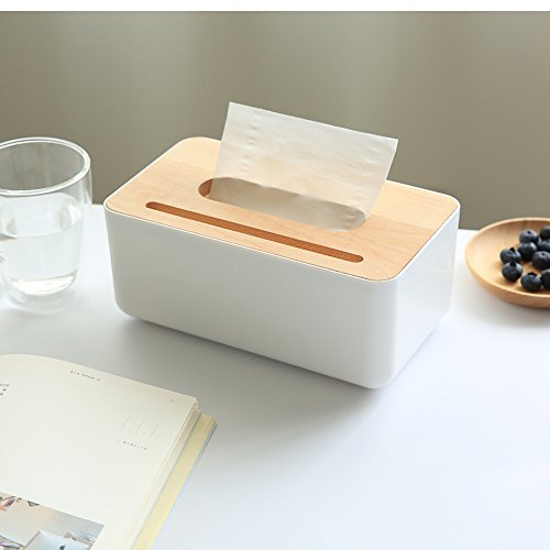 7445260997081 - RECTANGULAR TISSUE BOX COVER WITH PHONE STAND FOR HOME OFFICE BEDROOM- OAK WOOD COVER AND PLASTIC