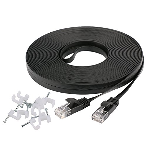 7445803085480 - ETHERNET CABLE CAT6 50 FT BLACK FLAT WITH CABLE CLIPS, JADAOL® CAT 6 ETHERNET RJ45 PATCH CABLE, SLIM NETWORK CABLE, THIN INTERNET COMPUTER CABLE - 50 FEET BLACK(15 METERS)