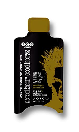 0074469490924 - JOICO ICE SPIKER COLORZ METALLIX GOLD COLORED STYLING GLUE WATER - RESISTANT FOR MOST HAIR TYPES, GOLD, 0.30 FL. OZ.