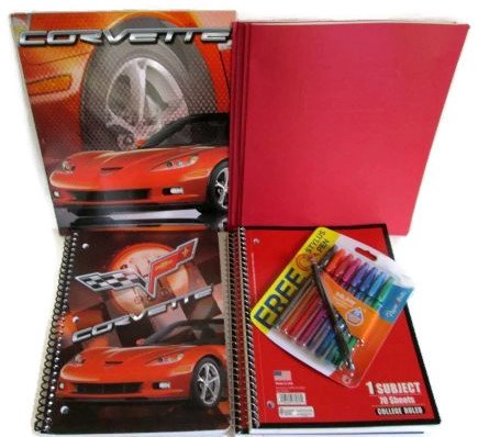 0744947864621 - CORVETTE MUSCLE CAR THEMED SCHOOL SUPPLY BUNDLE: 7 ITEMS - INCLUDES, MUSCLE CAR TWO POCKET FOLDER, MUSCLE CAR SPIRAL NOTEBOOK, THREE PRONG 2 POCKET FOLDER, ONE SUBJECT SPIRAL NOTEBOOK, PACK ASSORTED MULTICOLORED MEDIUM PENS EIGHT WITH