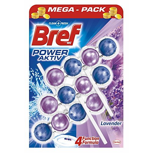 0744947958146 - BREF BY HENKEL - AUTOMATIC TOILET CLEANING POWER BALLS - 4 FUNCTIONS - LAVENDER - 6 COUNT (2 X 3)