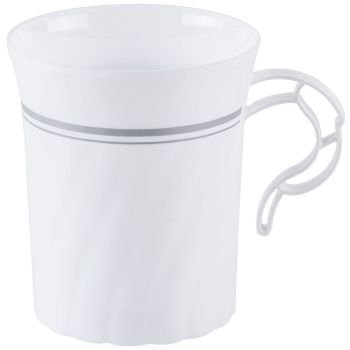 0074506538718 - MASTERPIECE PLASTIC 8OZ COFFEE CUPS, WHITE W/SILVER RIM 8 PER PACK