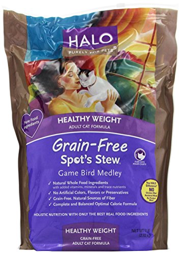 0745158350279 - HALO, PURELY FOR PETS HEALTHY WEIGHT ADULT CAT FOOD, SPOT'S STEW, GAME BIRD MEDL