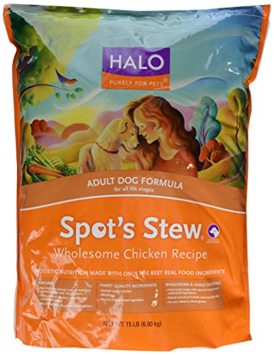 0745158380108 - HALO SPOT'S STEW NATURAL DRY ADULT DOG FOOD, WHOLESOME CHICKEN RECIPE, 15-POUND BAG