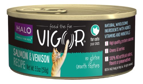 0745158400981 - HALO VIGOR 12-PACK SALMON AND ROASTED VENISON CAT FOOD, 5.5-OUNCE