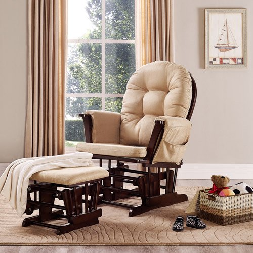 0745495616366 - BABY RELAX HARBOUR GLIDER ROCKER AND OTTOMAN SET - BEIGE - NURSERY FURNITURE - LIVING ROOM FURNITURE'S - GLIDING OTTOMANS - MICROFIBER UPHOLSTERY - BUTTON-TUFTED BACKREST AND WIDE SEATING WITH OVERSTUFFED CUSHIONS - 1 YEAR LIMITED WARRANTY