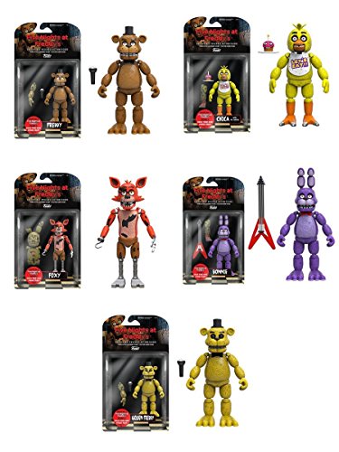7455592363539 - FIVE NIGHTS AT FREDDY'S 5 FREDDY, CHICA, FOXY, BONNIE, GOLD FREDDY ACTION FIGURES! SET OF 5