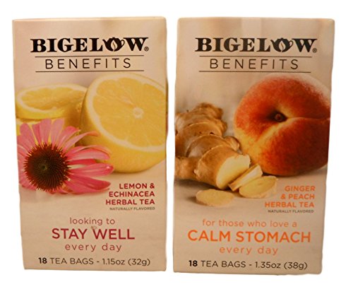 0745577811788 - BIGELOW BENEFITS STAY WELL AND CALM STOMACH HERBAL TEA BUNDLE - 2 BOXES OF TEA: ONE EACH STAY WELL AND CALM STOMACH