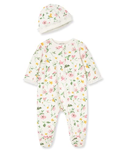 0745644700328 - LITTLE ME BABY GIRLS 2-PIECE IVORY SPRING FLORAL FOOTIE AND CAP SET, 9 MONTHS