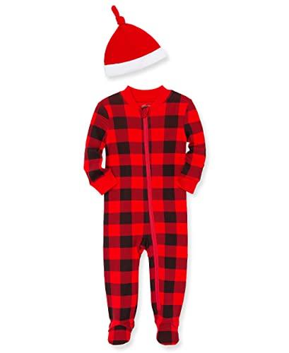 0745644836461 - LITTLE ME BABY BOYS 2-PIECE CHECK RED PLAID CHRISTMAS FOOTIE AND CAP SET, CHRISTMAS RED, 18 MONTHS