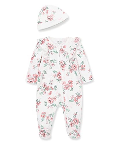 0745644847610 - LITTLE ME BABY GIRLS 2-PIECE WHIMSICAL FLORAL PINK FOOTIE AND CAP SET, PREEMIE