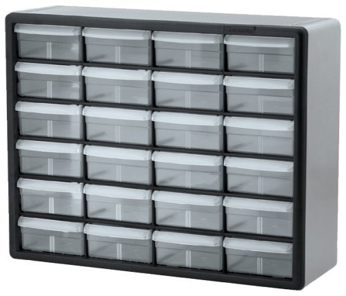 0745654559459 - AKRO-MILS 10724 24-DRAWER PLASTIC PARTS STORAGE HARDWARE AND CRAFT CABINET, 20-INCH BY 16-INCH BY 6-1/2-INCH, BLACK/GREY BY AKRO-MILS