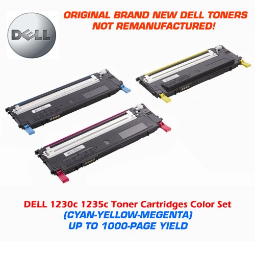 0745666800280 - 3-PACK, 1000-PAGE CYAN, YELLOW, MAGENTA TONERS FOR DELL 1230C, 1235CN COLOR LASER PRINTER