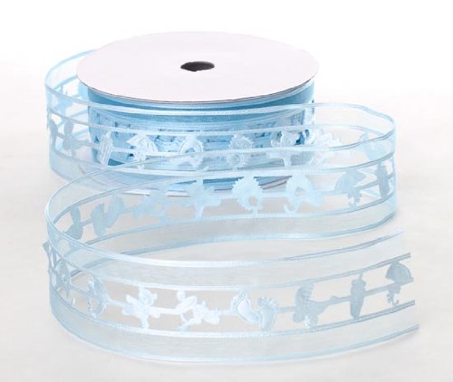 0745720005521 - 1 1/2 WIDE PALE BLUE ORGANZA AND SATIN RIBBON FOR BABY SHOWER DECORATION AND GIFTS - 2 SPOOLS - 25 YARDS EACH