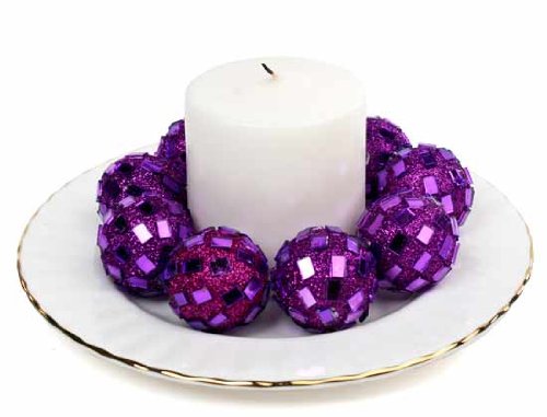 0745720038635 - 3 PACKAGES OF 10- PURPLE GLITTERY MIRRORED DECORATIVE BALLS-30 TOTAL BALLS