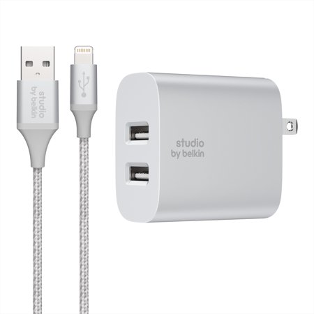 0745883753185 - STUDIO BY BELKIN DUAL HOME CHARGER + LIGHTNING TO USB CABLE, SILVER, 5FT