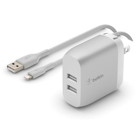 0745883798216 - BELKIN 24W DUAL-PORT USB-A WALL CHARGER + 5FT. LIGHTNING TO USB-A CABLE, SILVER