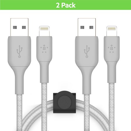0745883809240 - BELKIN LIGHTNING TO USB-A 5FT BRAIDED CABLE WITH STRAP, BRAIDED, SILVER, 2-PACK