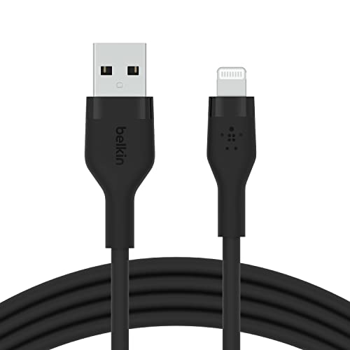 0745883831876 - BELKIN BOOSTCHARGE FLEX SILICONE USB TYPE A TO LIGHTNING CABLE (1M/3.3FT), MFI CERTIFIED CHARGING CABLE FOR IPHONE 13, 12, 11, PRO, MAX, MINI, SE, IPAD AND MORE - BLACK