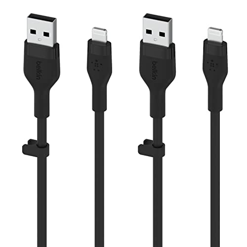0745883839186 - BELKIN BOOSTCHARGE FLEX SILICONE USB TYPE A TO LIGHTNING CABLE (1M/3.3FT), MFI CERTIFIED CHARGING CABLE FOR IPHONE 13, 12, 11, PRO, MAX, MINI, SE, IPAD AND MORE, 2-PACK, BLACK