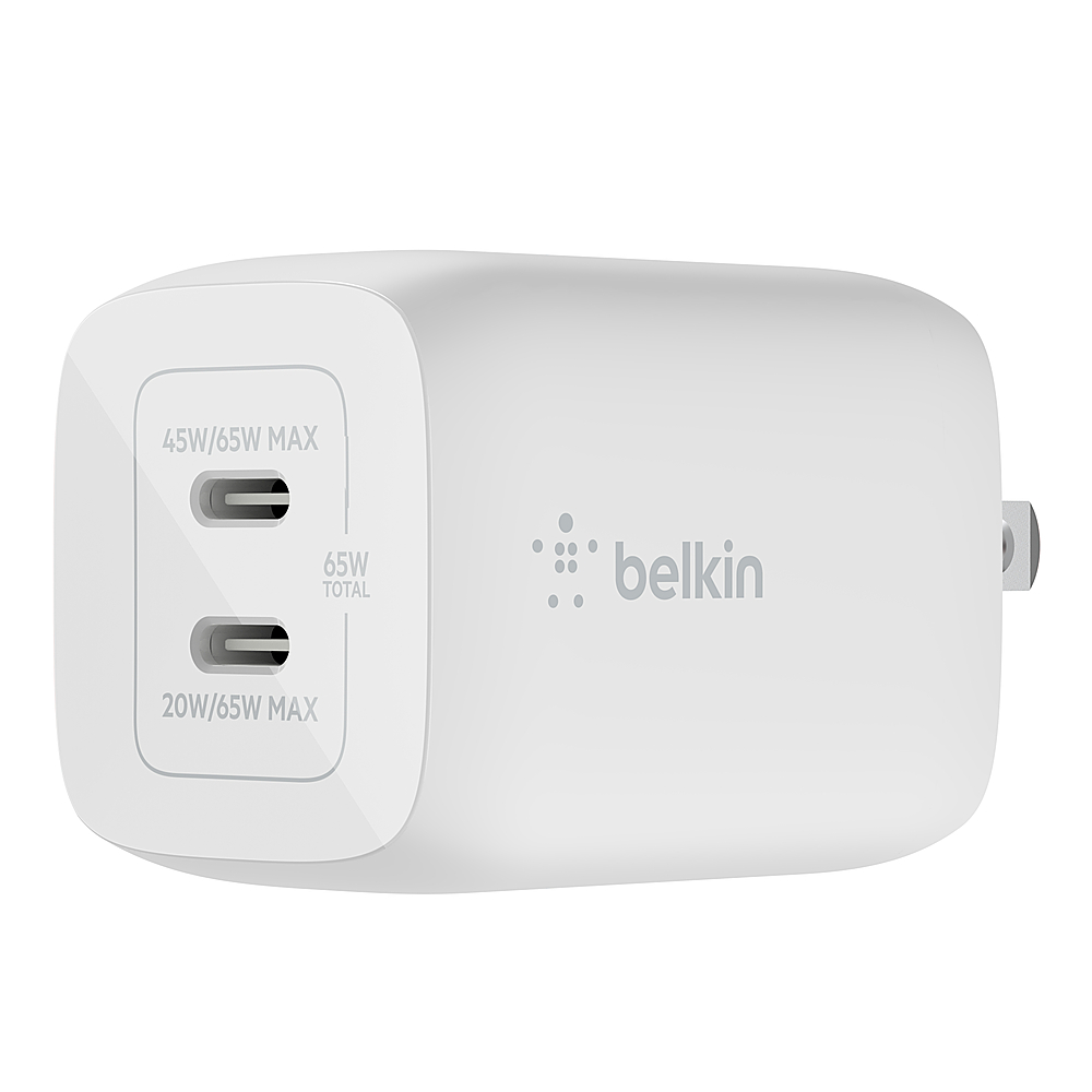 0745883840618 - BELKIN - 65W DUAL USB-C WALL CHARGER, FAST CHARGING POWER DELIVERY 3.0 WITH GAN TECHNOLOGY FOR APPLE IPHONE AND SAMSUNG - WHITE