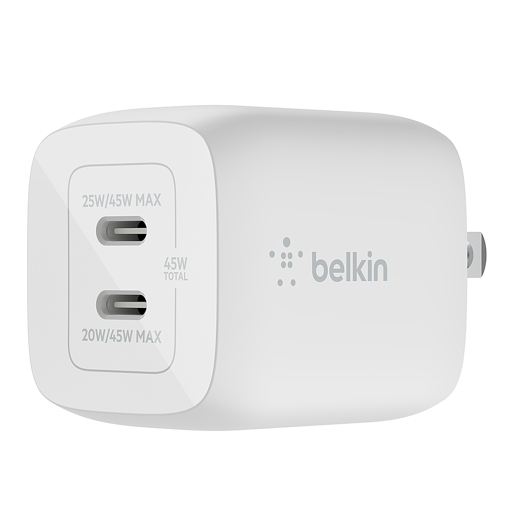0745883841059 - BELKIN 45W DUAL USB TYPE C WALL CHARGER, FAST CHARGING POWER DELIVERY 3.0 WITH GAN TECHNOLOGY FOR IPHONE 13, 12, PRO, PRO MAX MINI, IPAD PRO 12.9, 11, MACBOOK, GALAXY S22, PLUS, ULTRA, TAB AND MORE