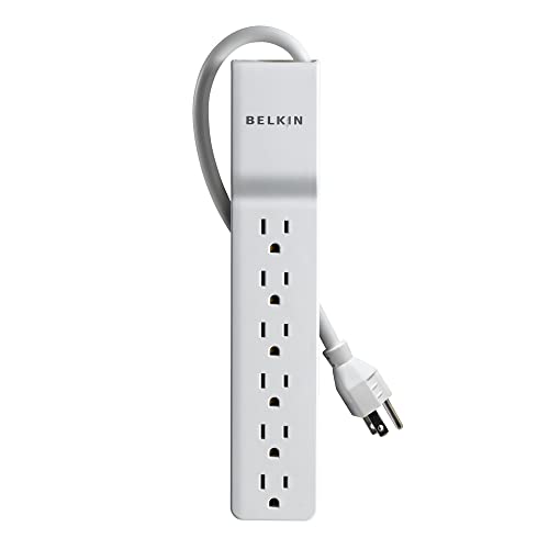 0745883841226 - BELKIN 6-OUTLET POWER STRIP SURGE PROTECTOR W/FLAT ROTATING PLUG, 10FT CORD
