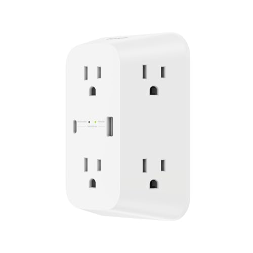0745883843480 - BELKIN 6-OUTLET SURGE PROTECTOR POWER STRIP, WALL-MOUNTABLE WITH 6 AC OUTLETS, OVERVOLTAGE PROTECTION, LED INDICATOR - USB-C PORT & USB-A PORT W/USB-C PD FAST CHARGING - 1680 JOULES OF PROTECTION