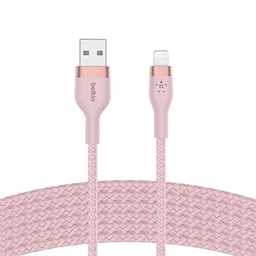 0745883851959 - BELKIN BOOSTCHARGE PRO 2 PACK FLEX BRAIDED USB TYPE A TO LIGHTNING CABLE (3M/10FT), MFI CHARGING CERTIFIED COMPATIBLE WITH IPHONE 14, 14 PLUS, 14 PRO, 14 PRO MAX, 13, MINI, SE, 12, IPAD, AIRPODS-PINK