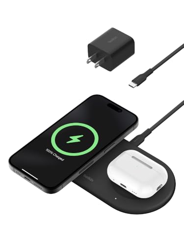 0745883865994 - BELKIN BOOSTCHARGE PRO 2-IN-1 WIRELESS CHARGING PAD WITH MAGNETIC QI2 15W + ADDITIONAL USB-C PORT, FAST CHARGING IPHONE CHARGER FOR IPHONE 15, 15 PLUS, 15 PRO, 15 PRO MAX, AIRPODS, AND MORE - BLACK