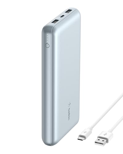 0745883881253 - BELKIN BOOSTCHARGE USB-C PORTABLE CHARGER 20K POWER BANK W/ 1 USB-C PORT AND 2 USB-A PORTS WITH USB-C TO USB-A CABLE FOR IPHONE 15, 15 PLUS, 15 PRO, 15 PRO MAX, SAMSUNG GALAXY S24, & MORE - PEARL BLUE