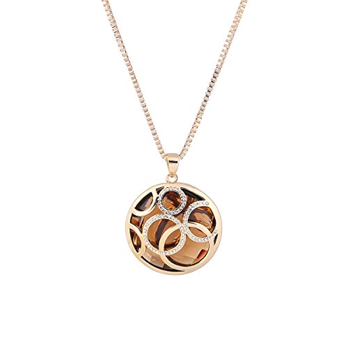 0745950058113 - PARATI(TM) ROSE GOLD PLATED ROUND PENDANT FOR WOMEN SWEATER CHAIN NECKLACE WITH BROWN AUSTRIAN CRYSTALS FASHION JEWELRY