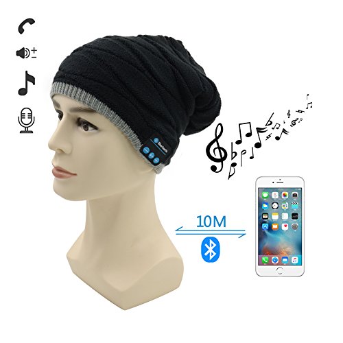 0745950224747 - BLUETOOTH HAT 007PLUS® WIRELESS BLUETOOTH BEANIE HEADPHONES BLUETOOTH HEADSET HAT MUSIC HAT WITH BUILT-IN STEREO SPEAKERS BLACK/GRAY