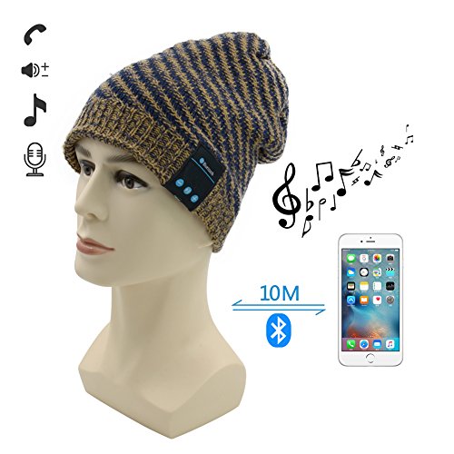 0745950224761 - BLUETOOTH HAT 007PLUS® BLUETOOTH WOOL BEANIE HAT WINTER WARM SOFT KNIT CAP WITH WIRELESS HEADPHONE HEADSET EARPHONE STEREO SPEAKER MICROPHONE HANDS FREE FOR OUTDOOR SPORT (BLUE/BROWN)
