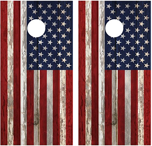 0746060558098 - AMERICAN FLAG DISTRESSED WOOD LAMINATED CORNHOLE BOARD DECAL WRAP WRAPS
