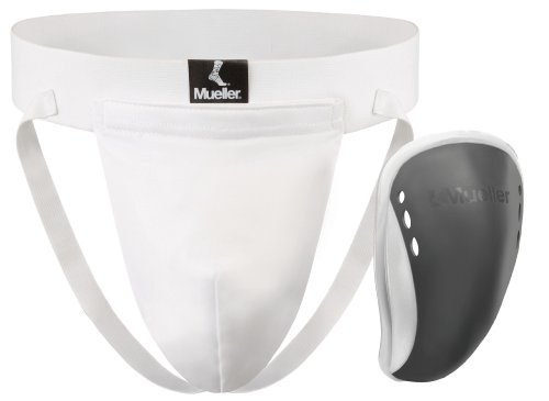 0074676594019 - MUELLER SPORTS MEDICINE ADULT ATHLETIC SUPPORTER WITH FLEX SHIELD CUP, WHITE/GRAY, SMALL