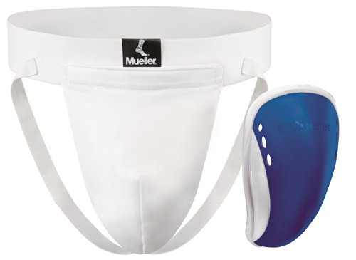 0074676594118 - MUELLER SPORTS MEDICINE YOUTH ATHLETIC SUPPORTER WITH FLEX SHIELD CUP, WHITE/BLUE, LARGE