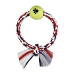 0746772510162 - MEDIUM COLOR ONE RING WITH TENNIS BALL DOG TOY IN MULTI