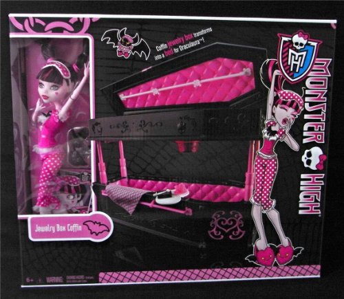 0746775298258 - MONSTER HIGH DRACULAURA DOLL & JEWELRY BOX COFFIN SET