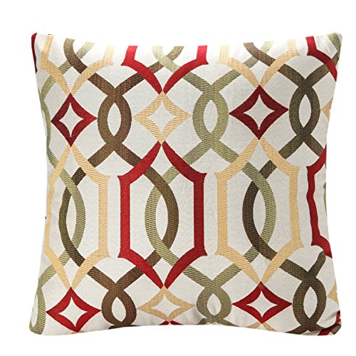 0746827958437 - SIMPLEDECOR JACQUARD GEOMETRIC LINKS ACCENT DECORATIVE THROW PILLOW COVERS CUSHION CASE MULTICOLOR 18X18 INCH RED
